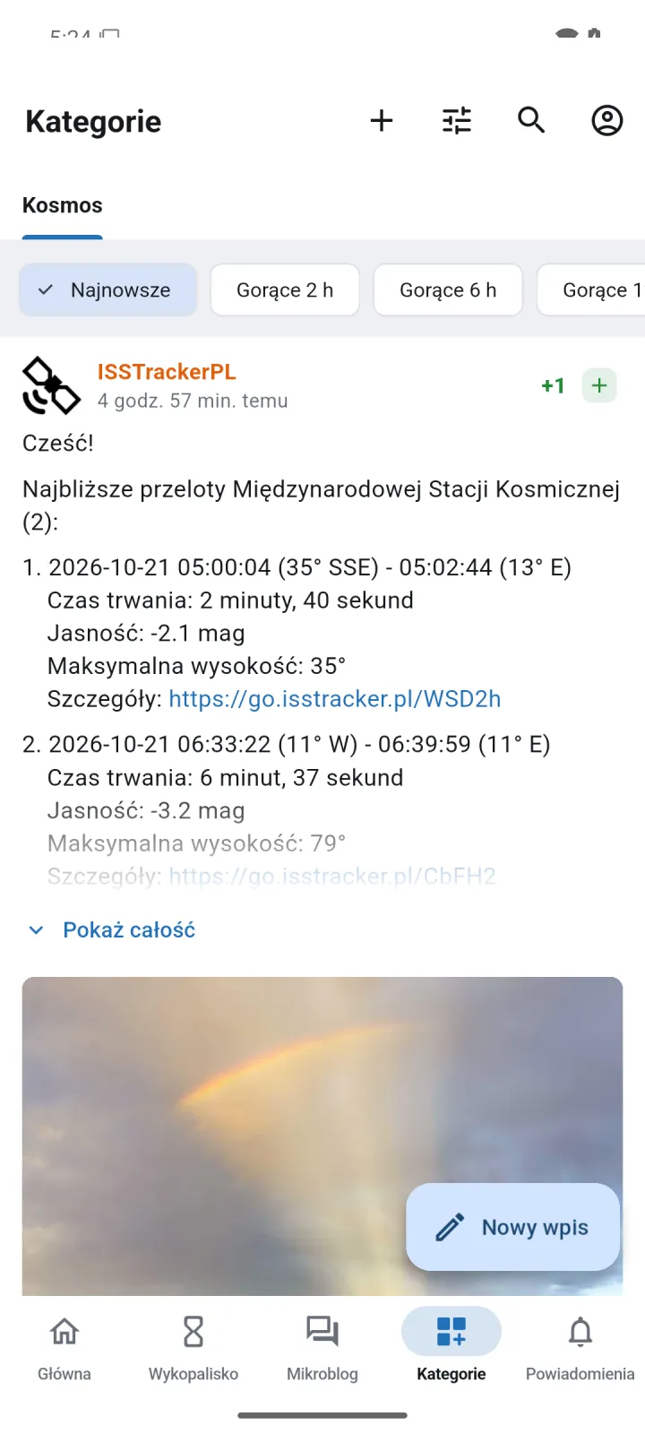 Kategoria Kosmos z przełącznikiem Najnowsze i Gorące 2 h, 6 h