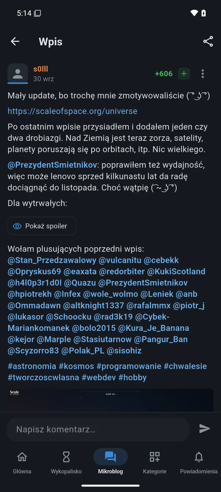 Wpis z mikrobloga ze zdjęciem Ziemi i listą komentarzy